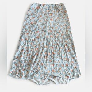American Eagle Outfitters Light Blue Maxi Skirt with Peach Floral Print